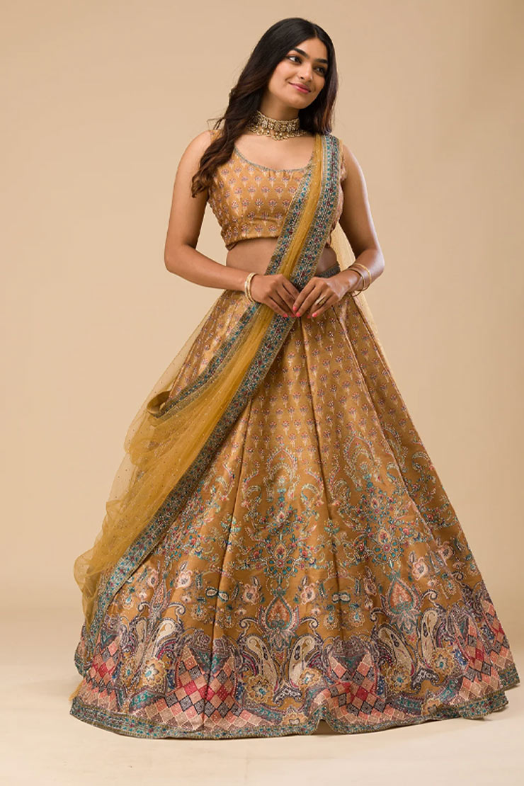 Printed silk lehenga