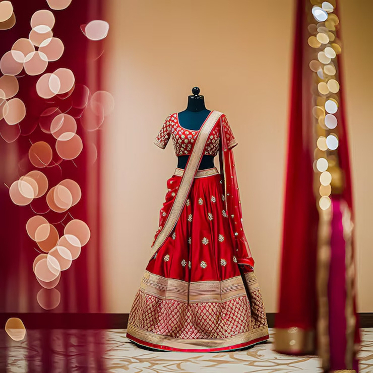 red silk lehenga