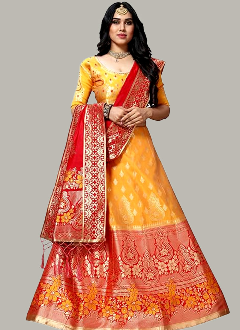 Red yellow colour lehenga