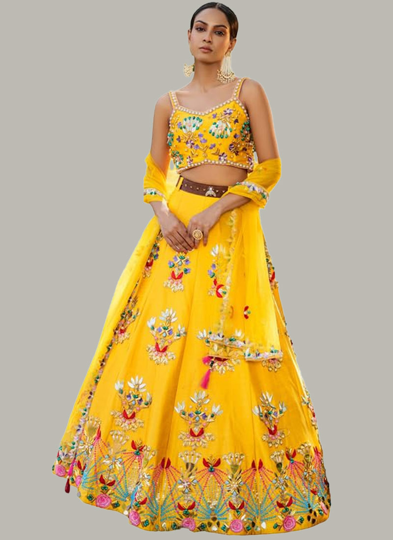 Yellow print lehenga
