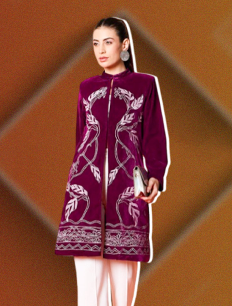 Thread work velvet jacket