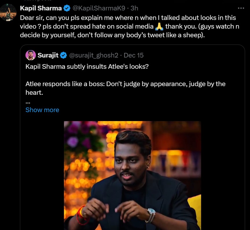 kapil sharma responds on atlee controversy