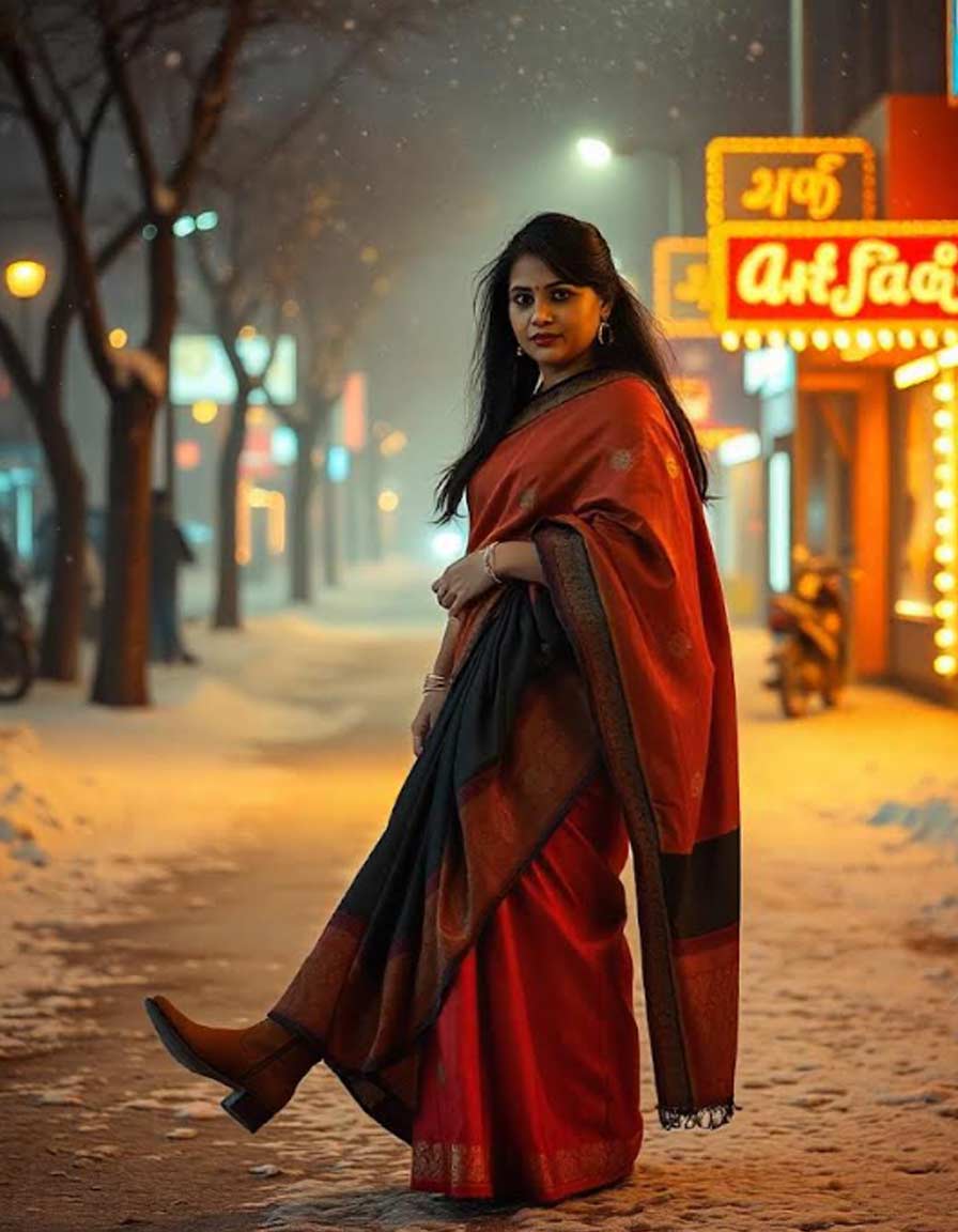 Saree draping with boots