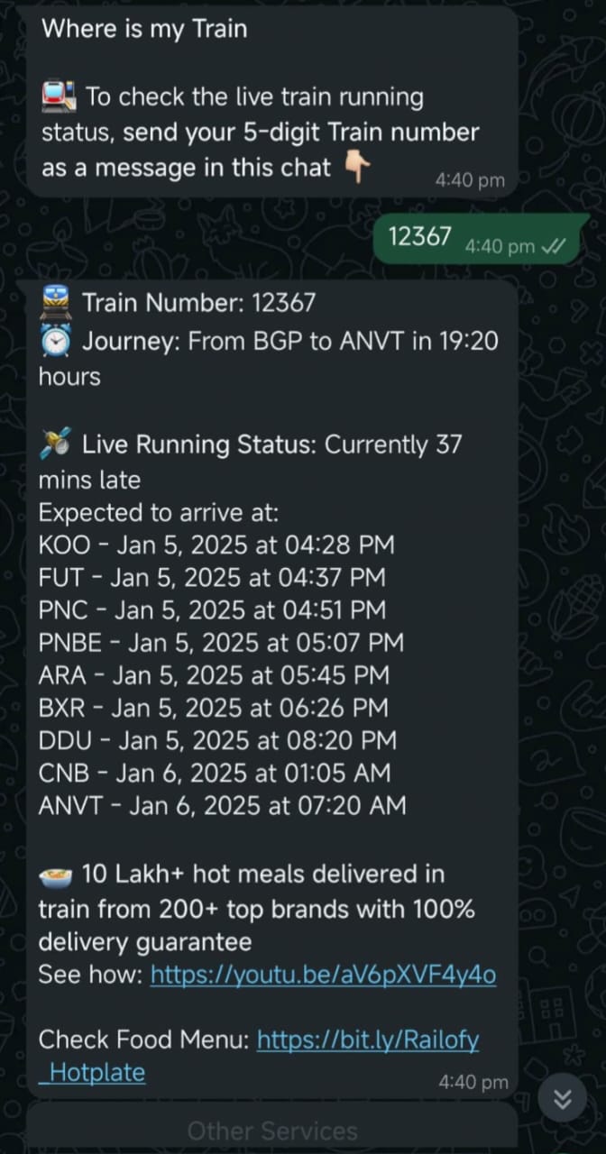 check train status on WhatsApp