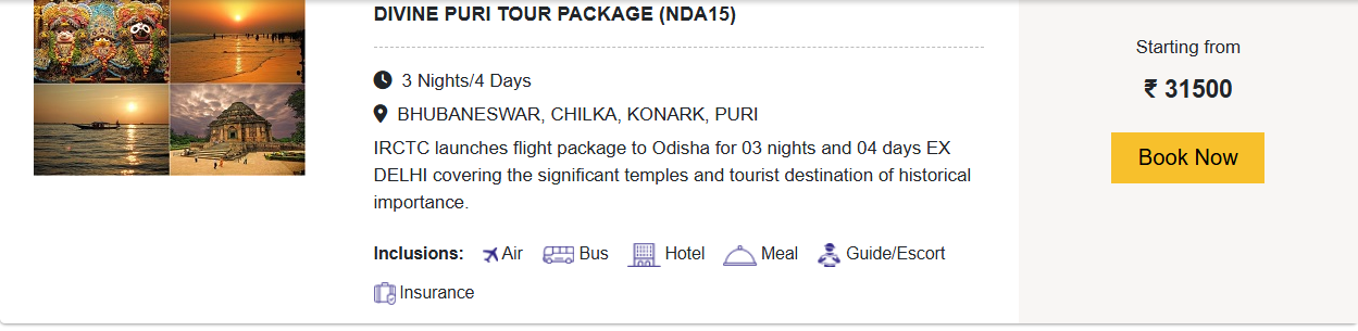 irctc divine puri tour package cost