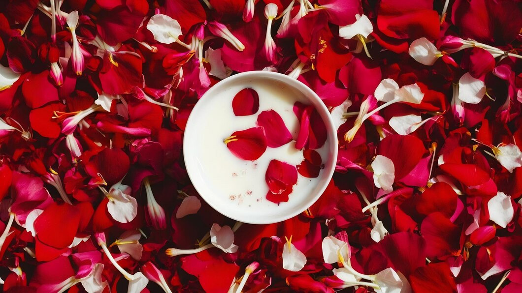 Rose petals and milk