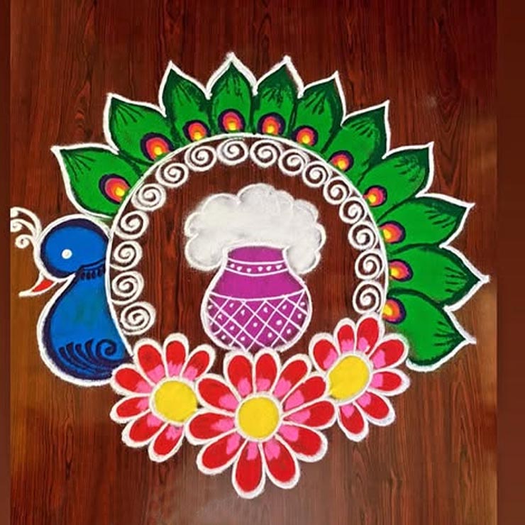 peacock design rangoli