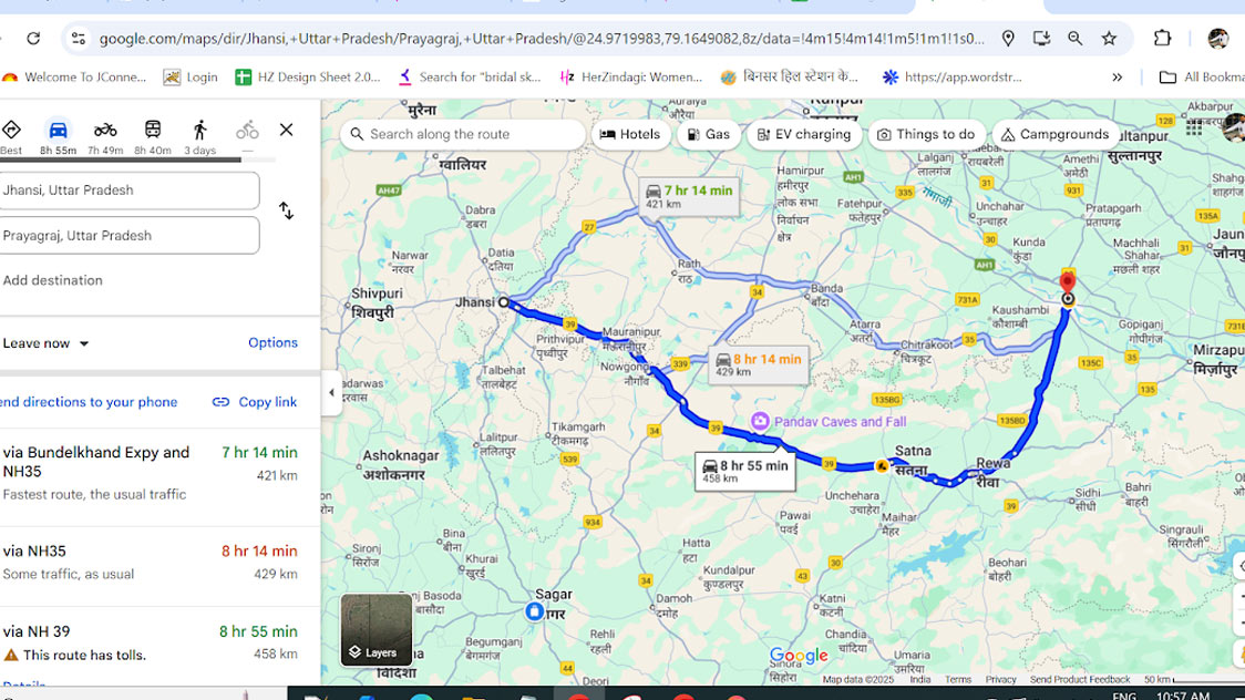 jhansi prayagraj mahakumbh distance