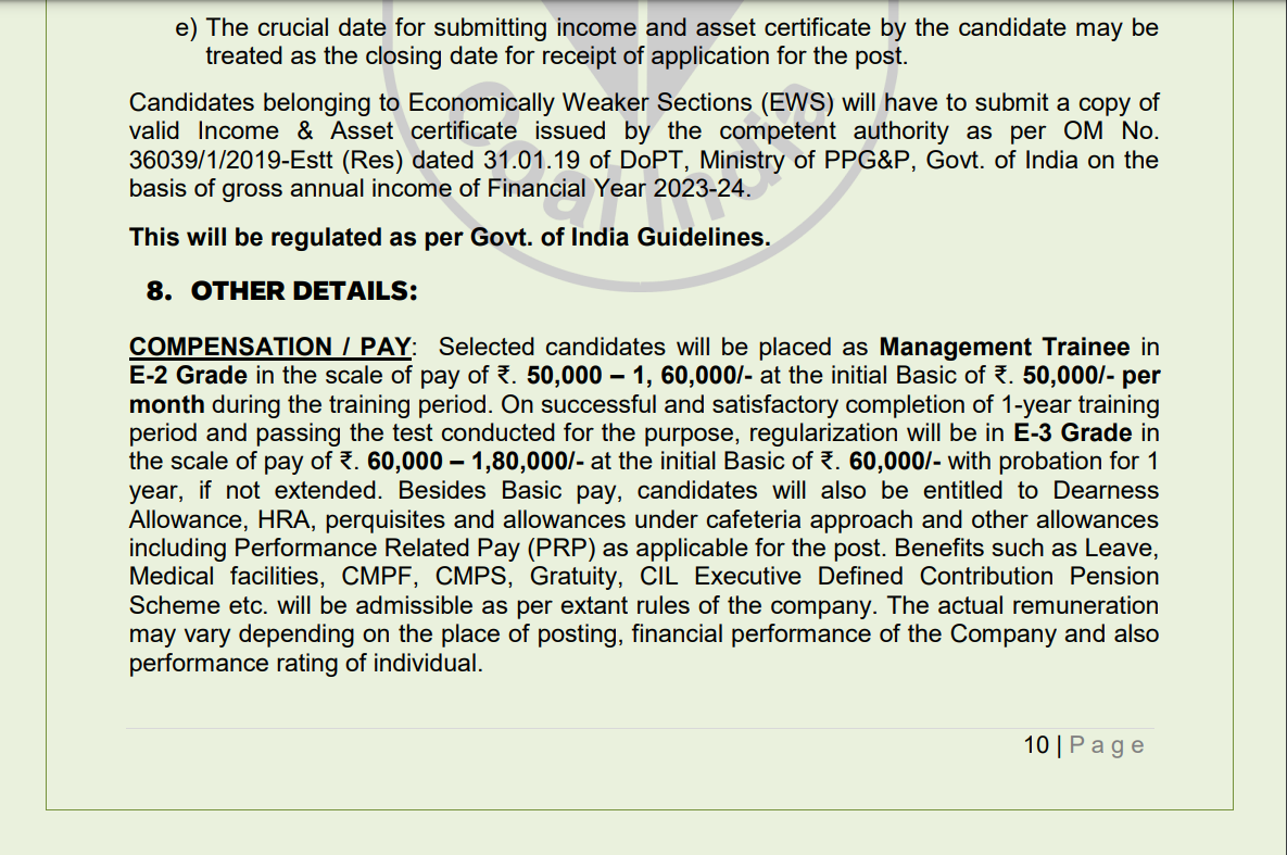 coal india Recruitment detail