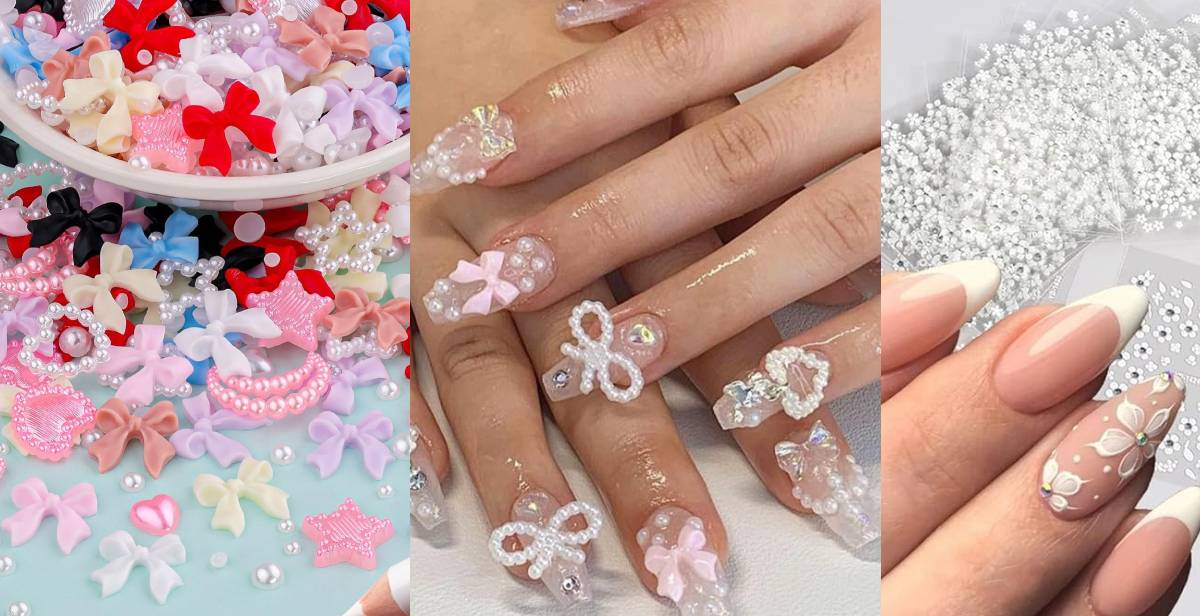 Nail art design with stickers and accessories