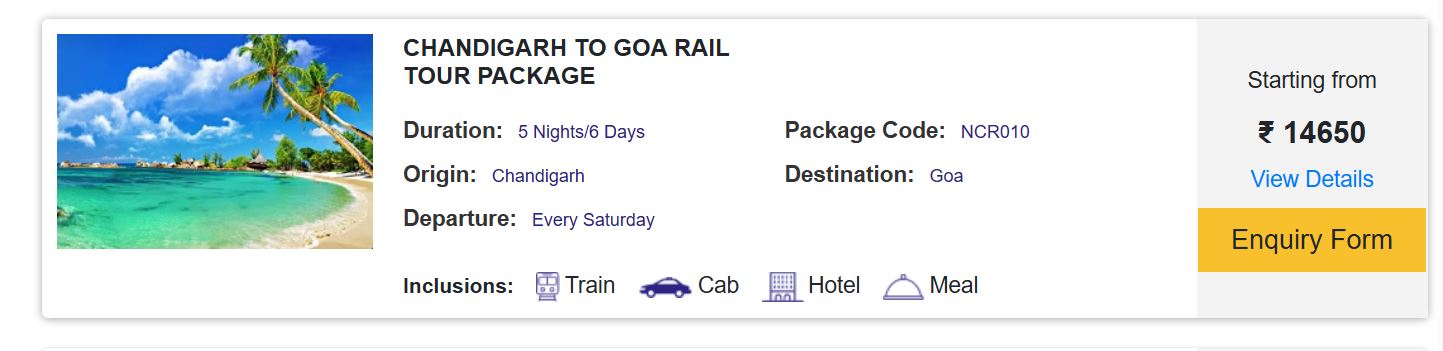 chandigarh to goa tour package budget time and all details