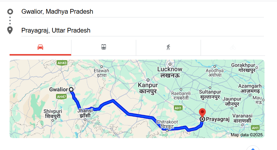 Gwalior To Prayagraj Route