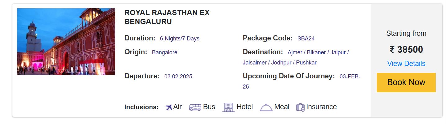 bengaluru to rajasthan irctc tour package budget1