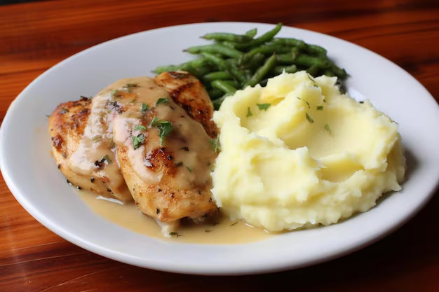 garlic butter chicken with mased potato