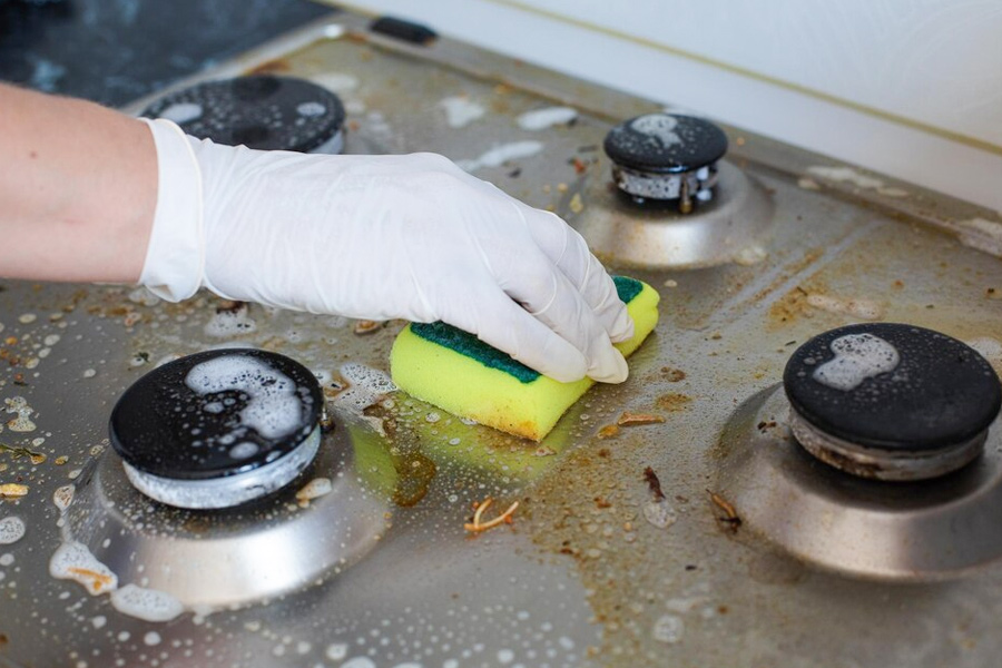 how to remove gas stove oil stain