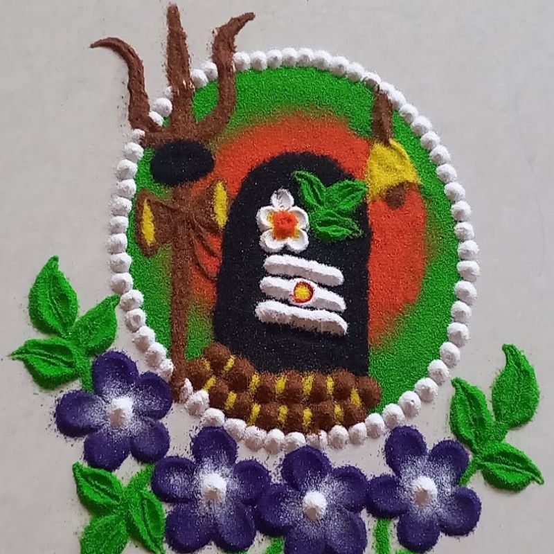 maha shivratri belpatra rangoli designs with jasine flower