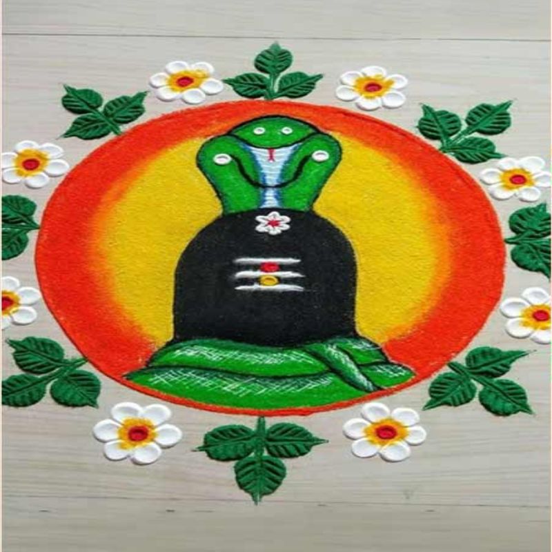 maha shivratri belpatra rangoli designs with snake on shivling