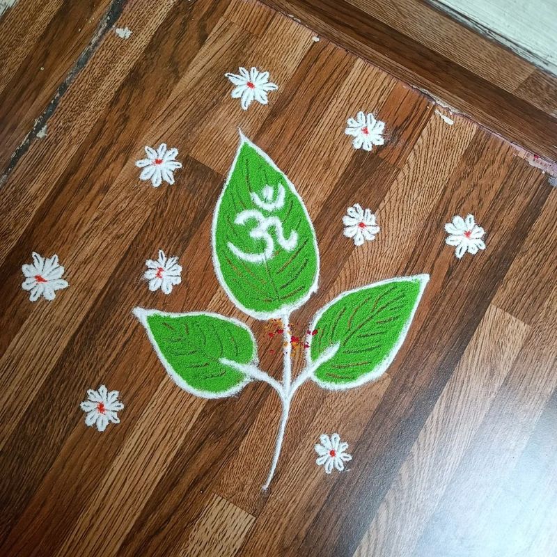maha shivratri belpatra rangoli designs with white flower