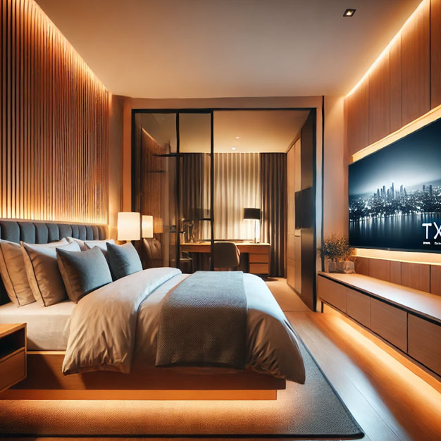 never place tv in front of bed