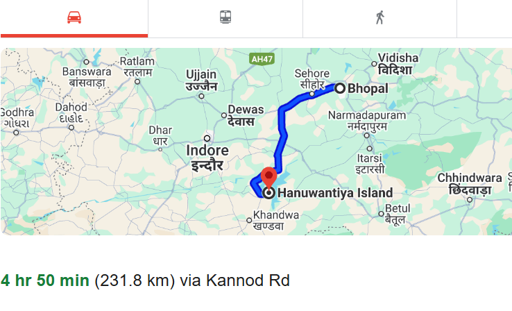 Bhopal To Hanumantiya Island Route