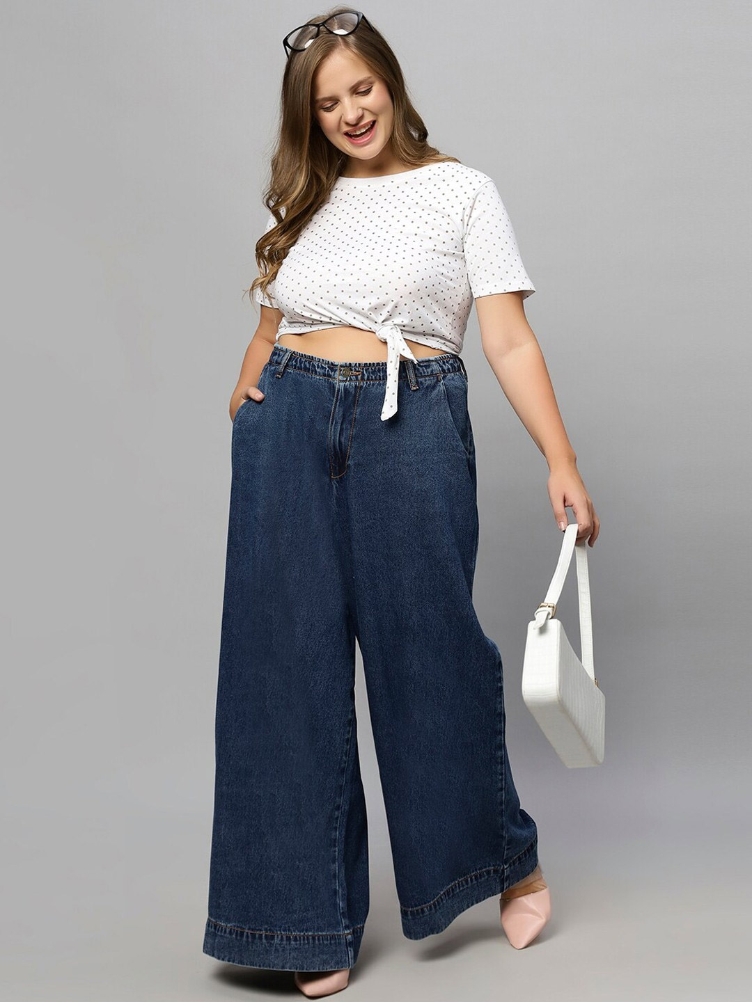 Denim Jeans Style With Polka Dot Top