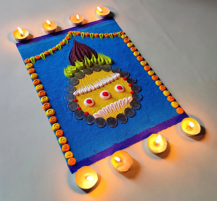 Kalash with nariyal rangoli