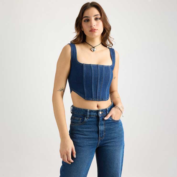 denim sleevles crop top