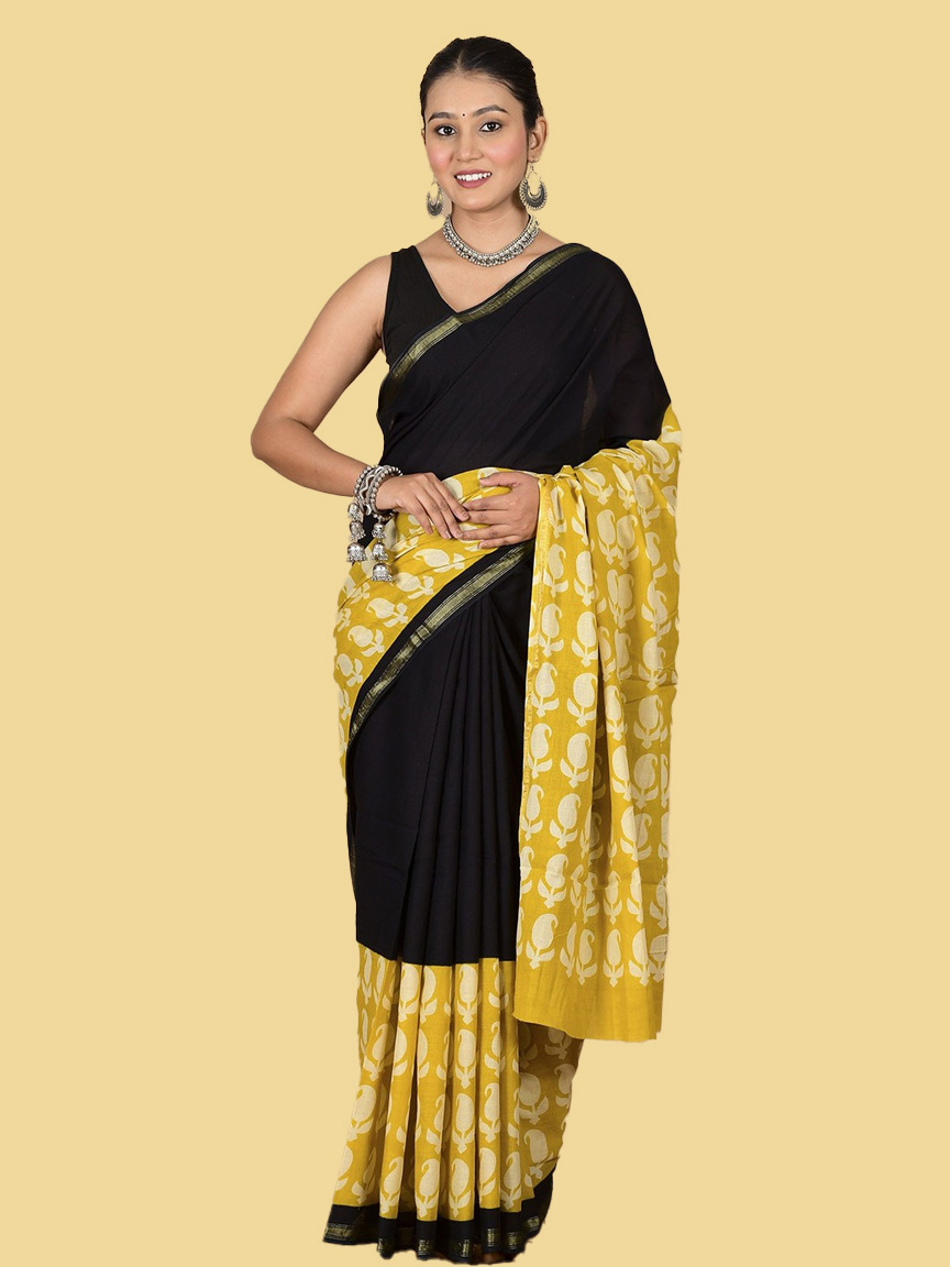 Plain with check saree