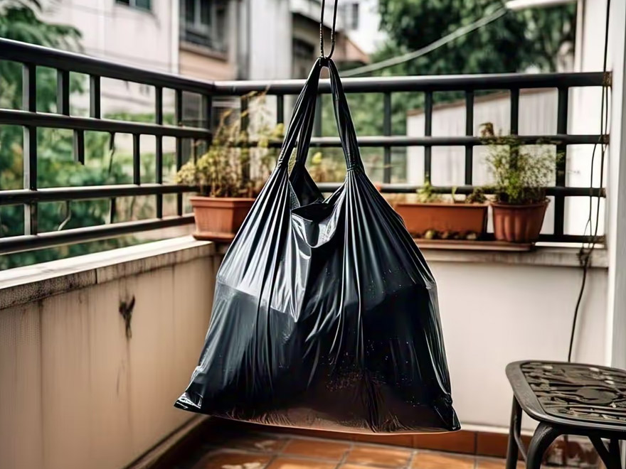 why are people hanging black polythene roof outside