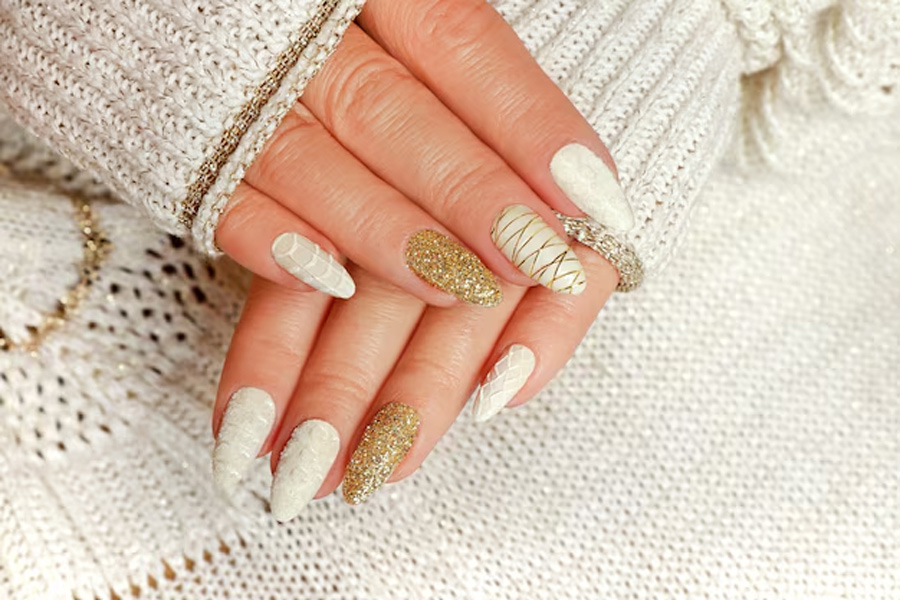 White and golden nail art