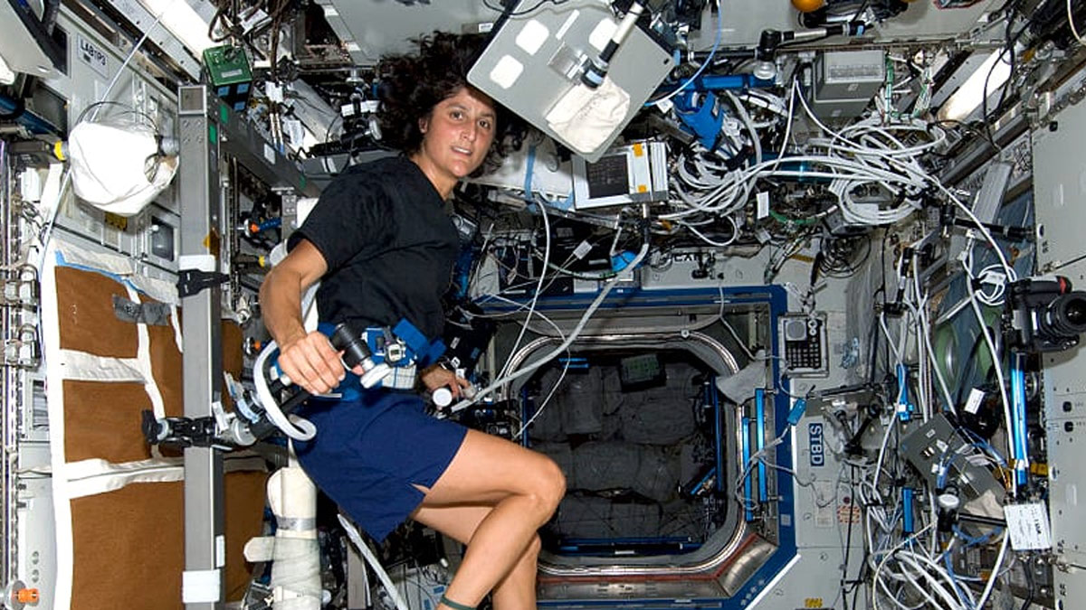 How does the space station stay suspended in the air