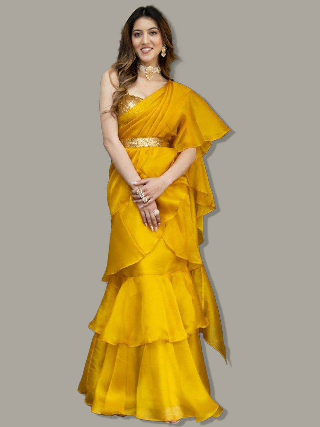 ruffle saree