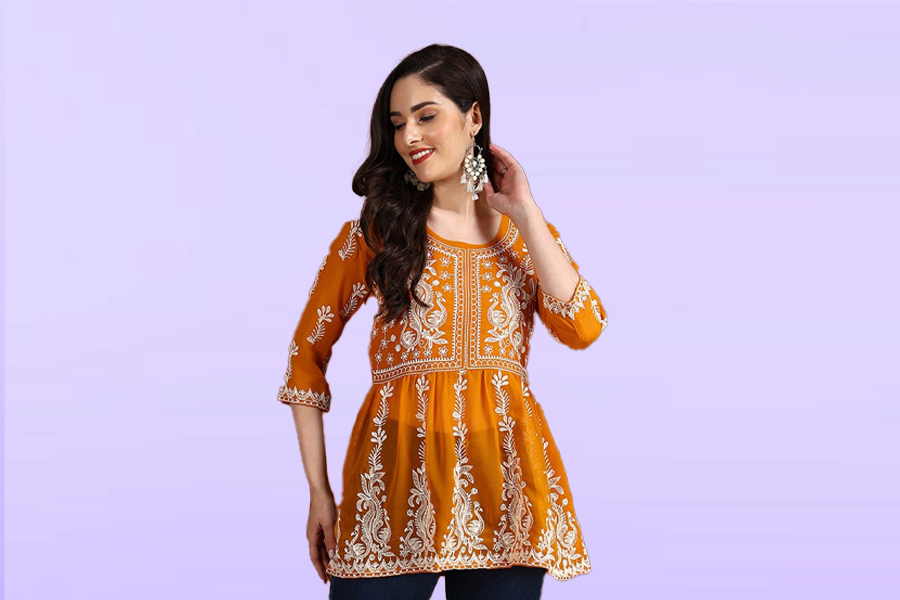 chikankari short kurti