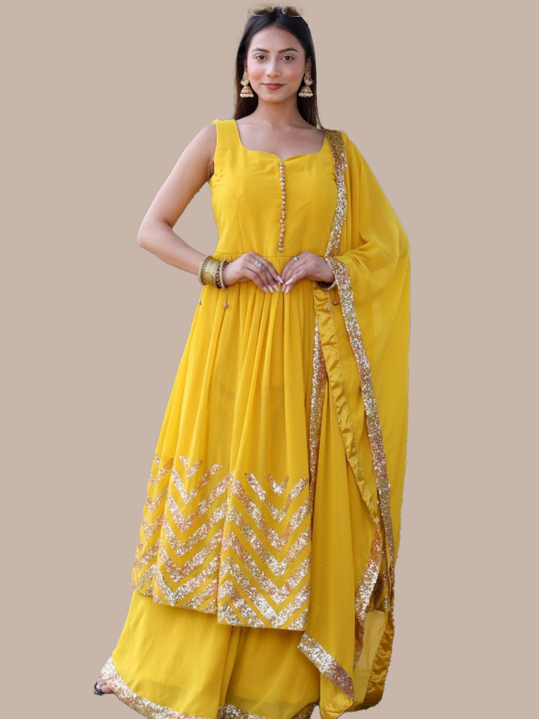 gota work anarkali suit