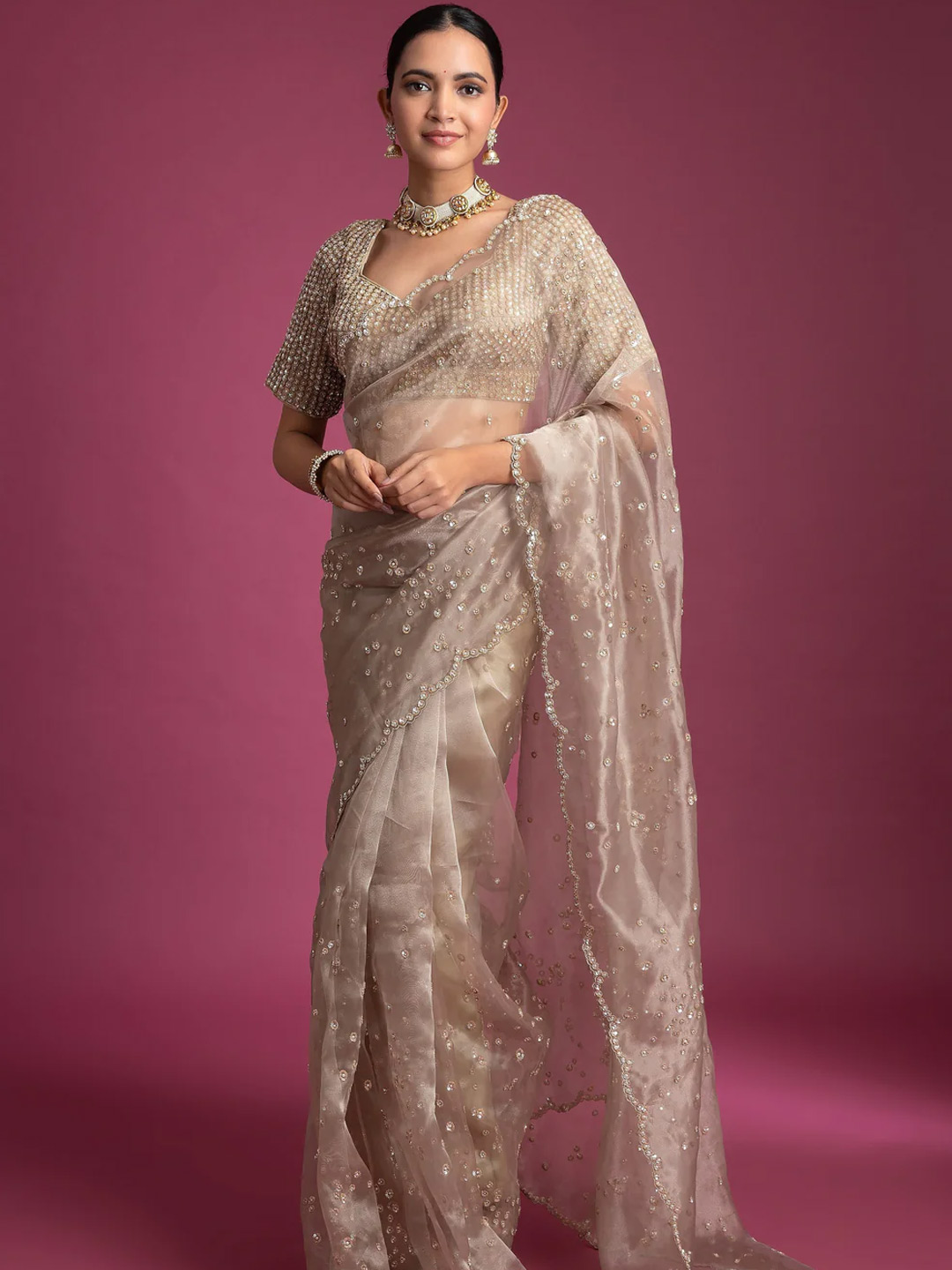 Stone organza saree