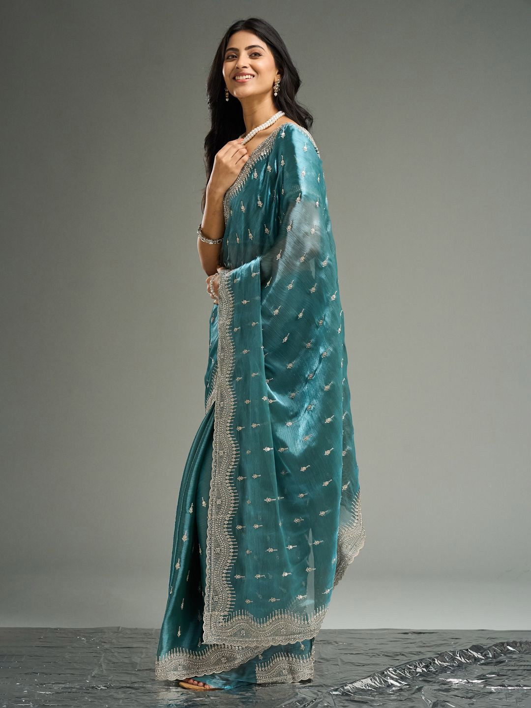 heavy work organza saree