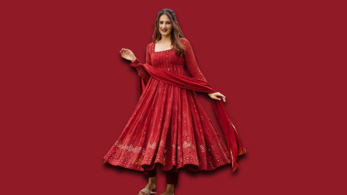 red anarkali suit