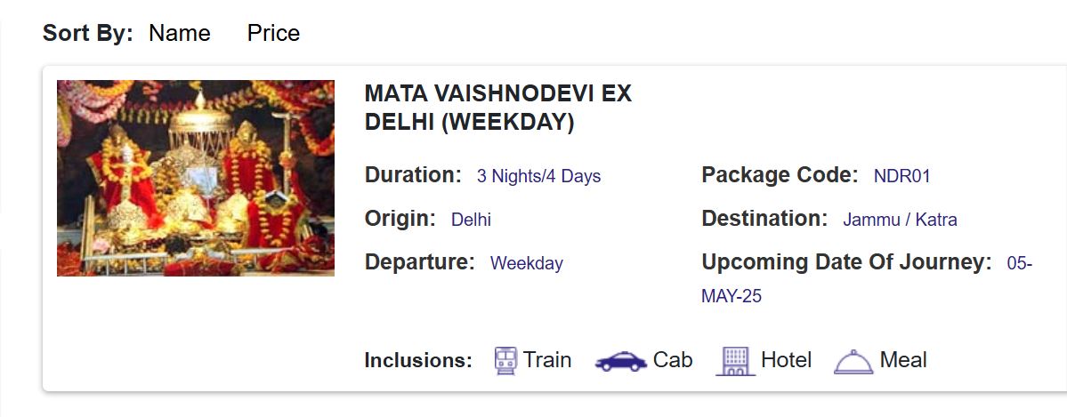 vaishno devi temple irctc tour packages for old parentsSA