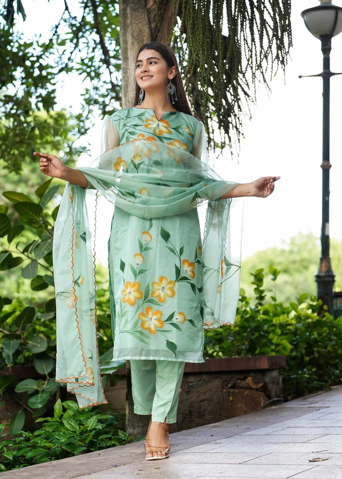 Floral print organza suit