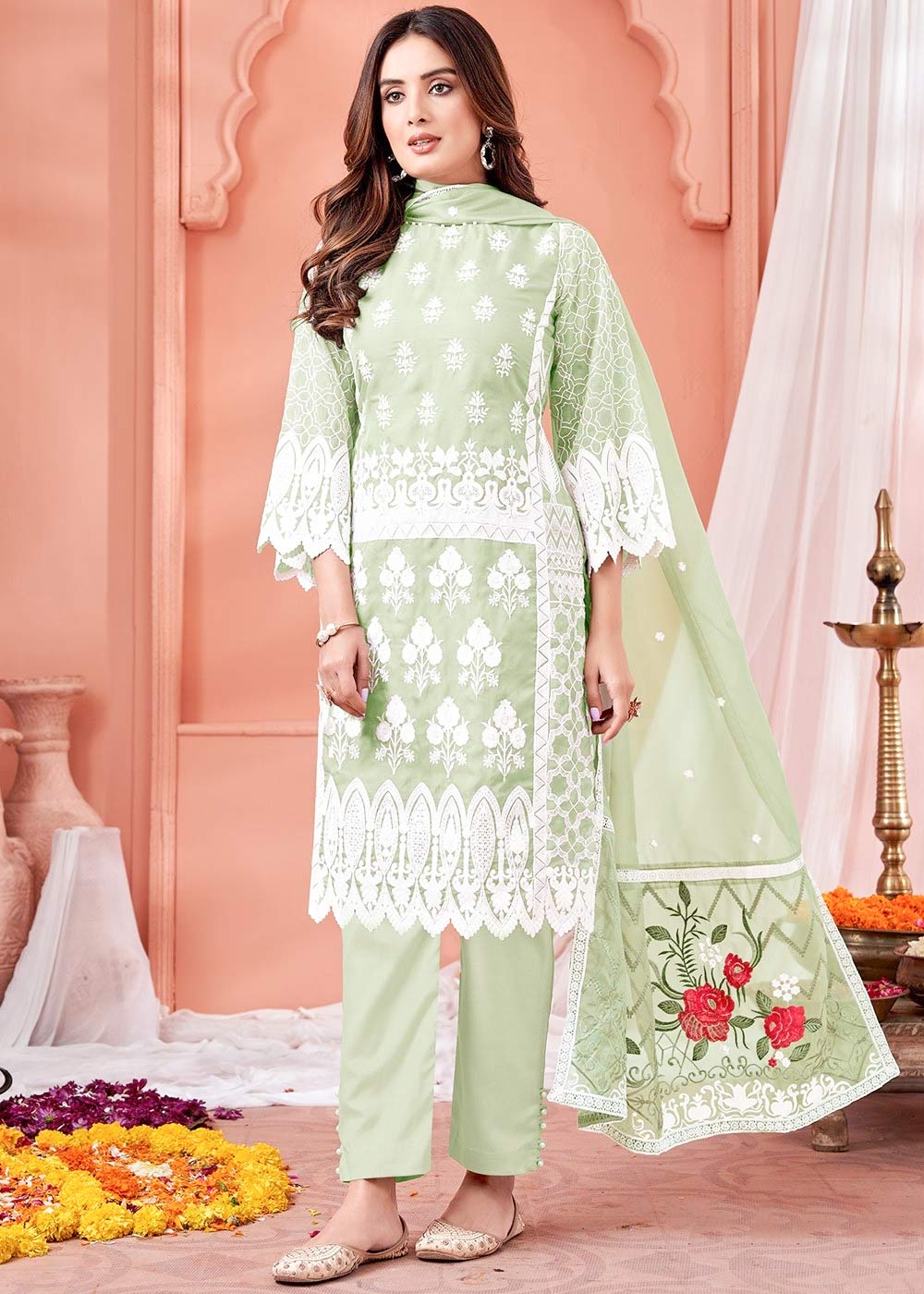 lace work organza suit