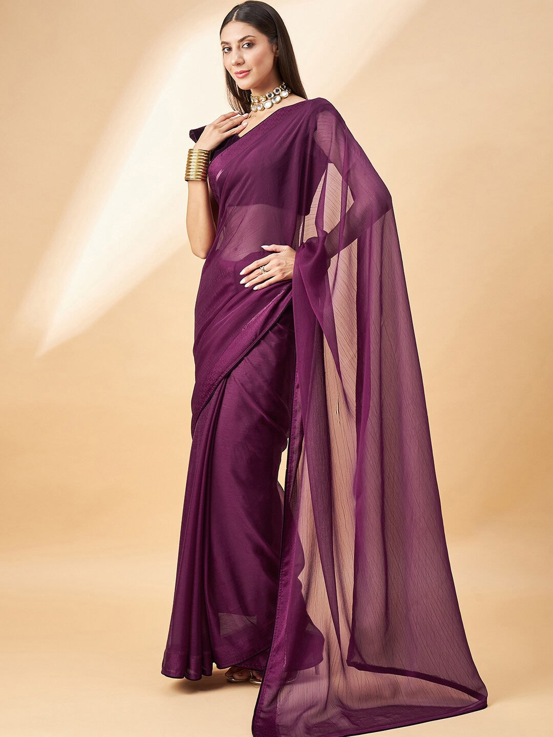Plain Chiffon Saree Designs