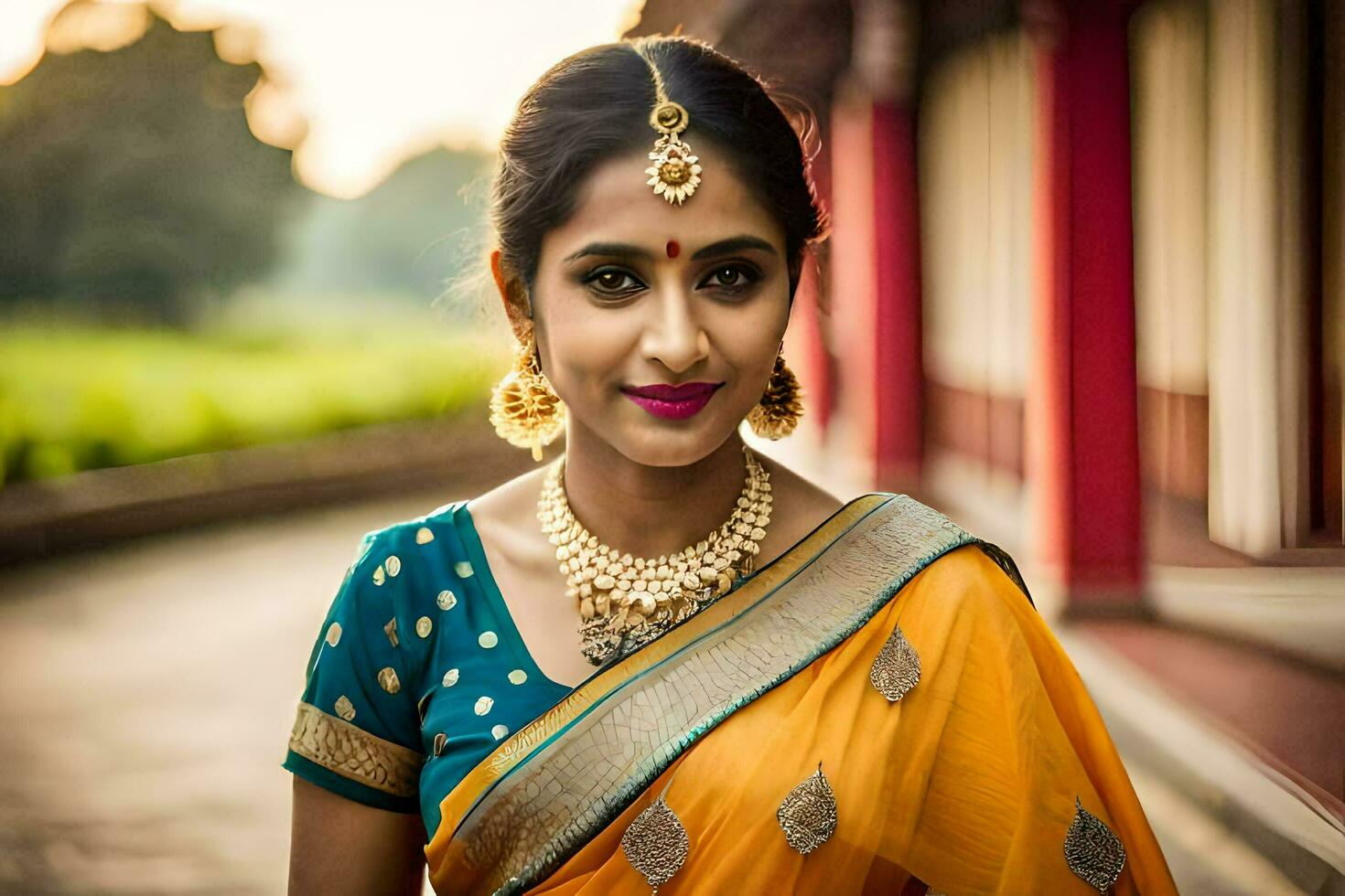a-beautiful-indian-woman-in-a-yellow-sari-ai-generated-free-photo