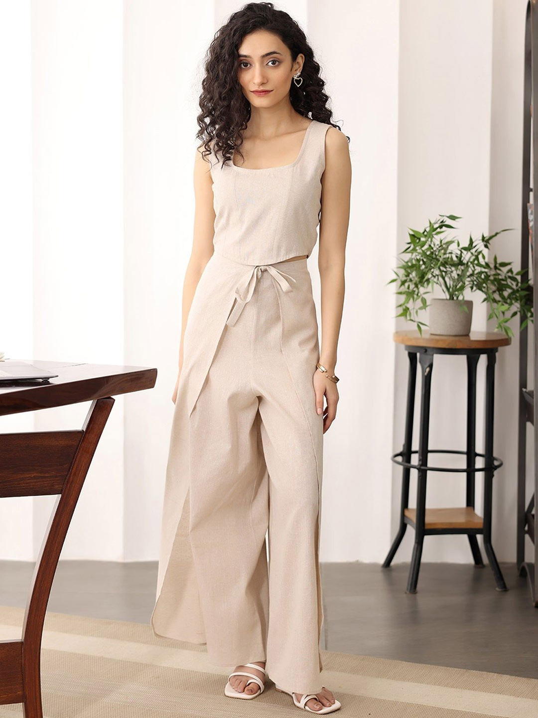 top with draped palazzo