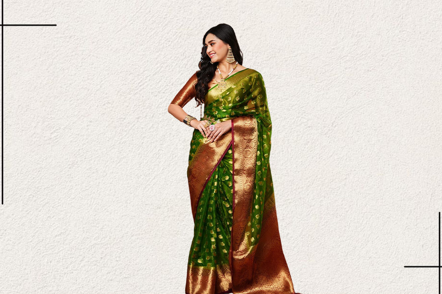 Green Golden saree look