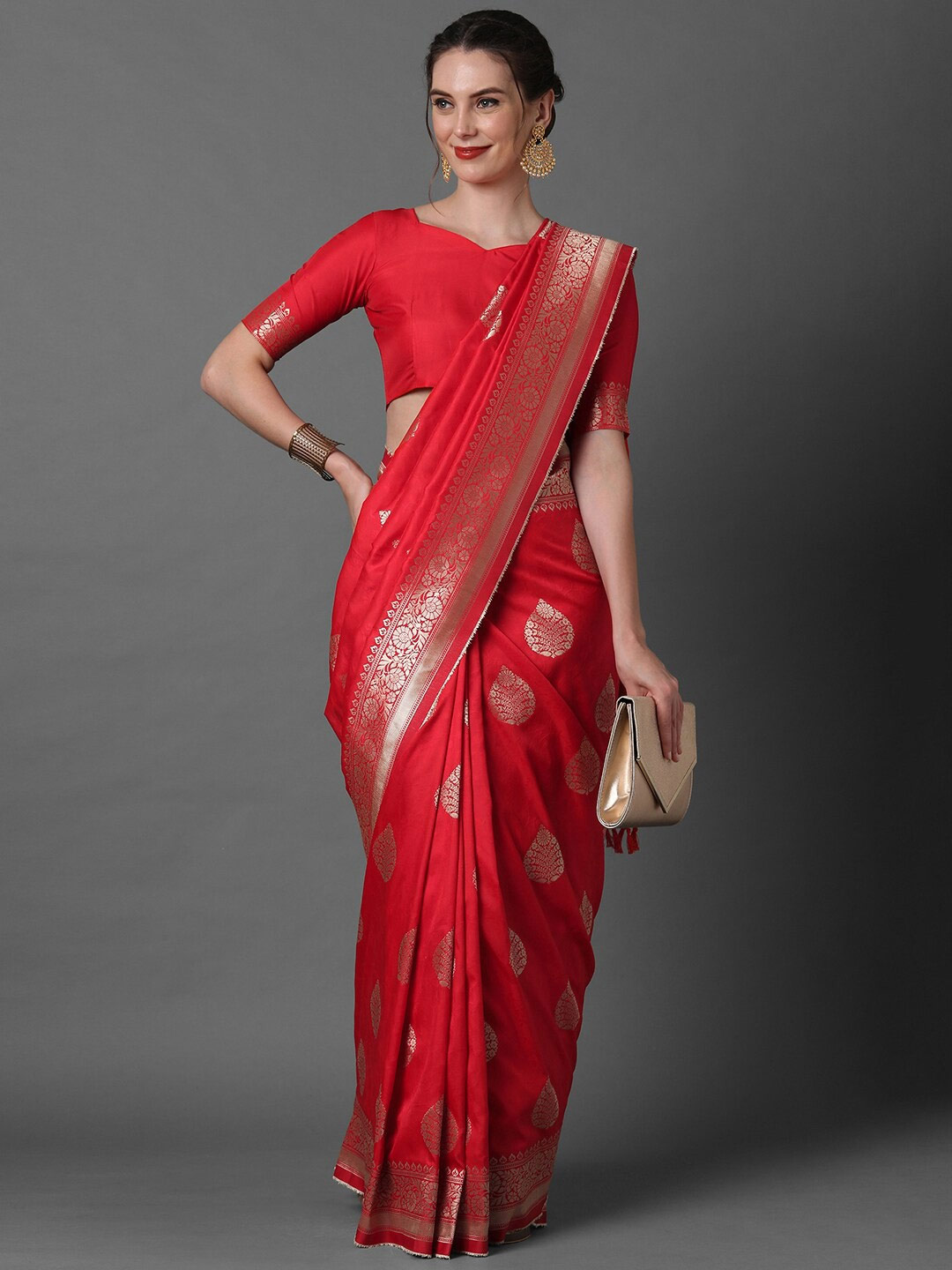 red zari work saree