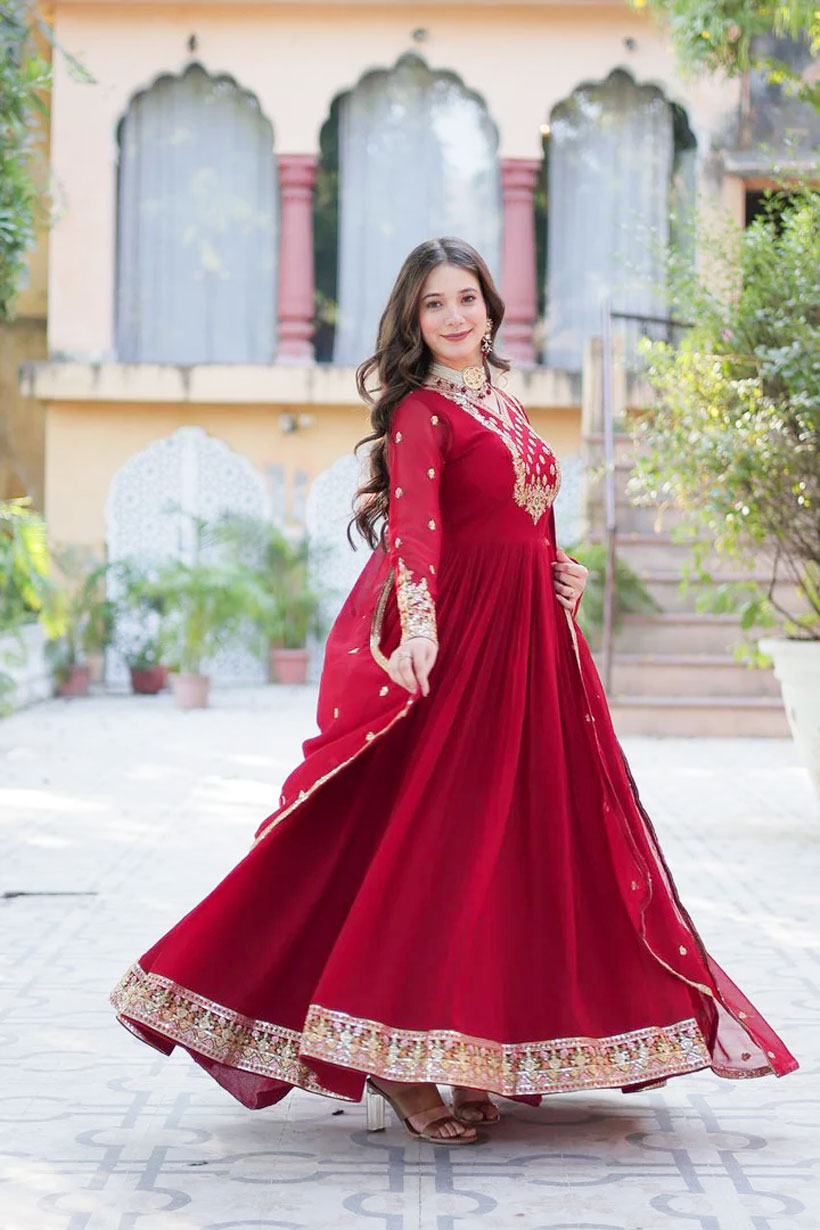 Red colour anarkali suit