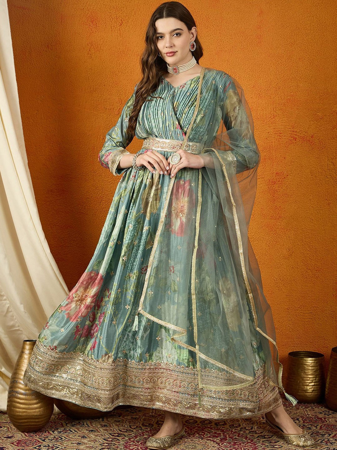 chinon silk anarkali suit
