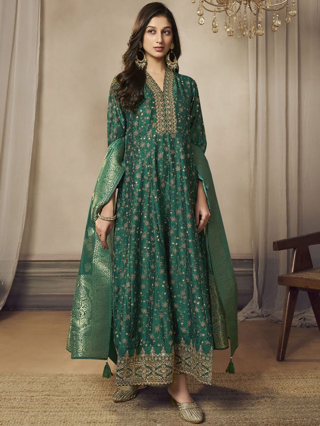 zari work anarkali suit