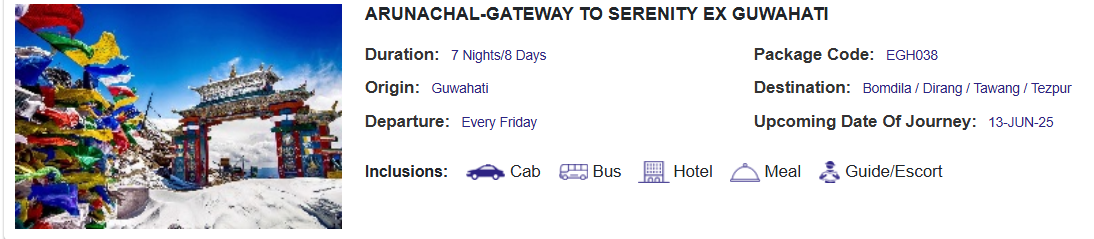 IRCTC Arunachal Tour Package Name