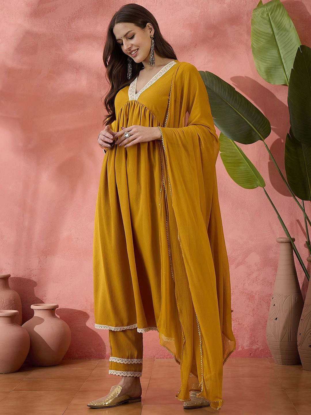 Lace work v neckline